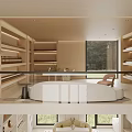 Modern Boutique Store Interior With White Display Shelves Green Sofa And Seating Area