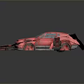 Red Car Model Display Featuring Broken Parts And Damaged Body Details