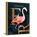Flamingo Animal Paintings Set of Three with Dark Background and Golden Letters