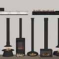 Various Black Fireplace Designs With Chimneys And Wood Logs For Interior