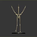 Golden Bird Skeleton Model Standing On Black Circular Base With Gray Gradient Background 3d model
