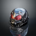 Futuristic Metallic Helmet With Red Visor And Shiny Reflective Surface Design