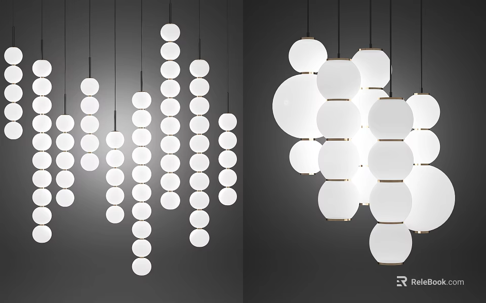 Modern White Chandeliers With Vertical Circular Strings And Combined Hexagonal Pendants 3d model