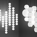 Modern White Chandeliers With Vertical Circular Strings And Combined Hexagonal Pendants 3d model