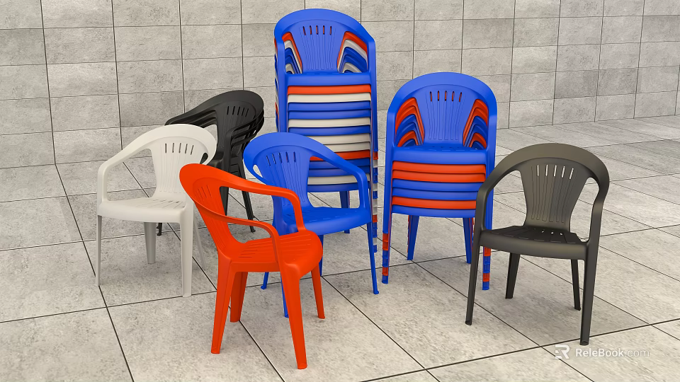 Colorful Plastic Dining Chairs with Stackable Design for Kitchen and Dining Room 3d model 