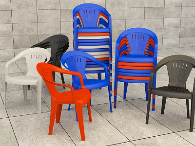 Colorful Plastic Dining Chairs with Stackable Design for Kitchen and Dining Room 3d model