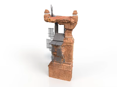 Ancient Architectural Stone Structure With Decorative Spire Top Metal Framework And Square Base 3d model