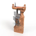 Ancient Architectural Stone Structure With Decorative Spire Top Metal Framework And Square Base