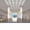Modern Bright Spacious Bank Lobby Interior Design With Marble Columns And Comfortable Customer Waiting Areas