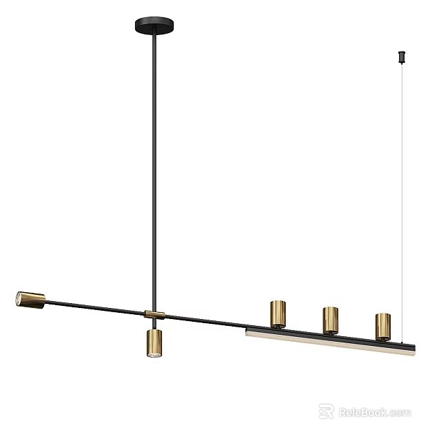 Modern Linear Pendant Light Featuring Black Metal Frame and Brass Light Accents 3d model 