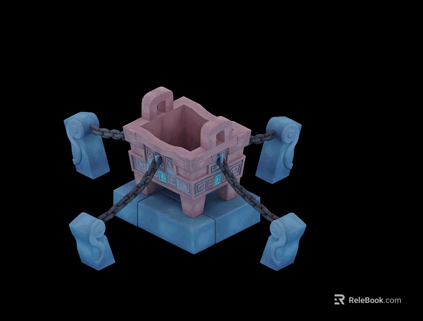 3D Rendered Pink Square Structure With Blue Base And Connected Chains 3d model 