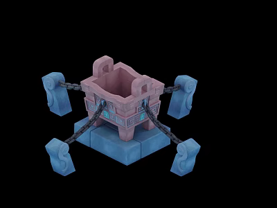 3D Rendered Pink Square Structure With Blue Base And Connected Chains 3d model