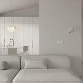 Modern White Apartment Interior With Desks Chairs Sofas And Stairs