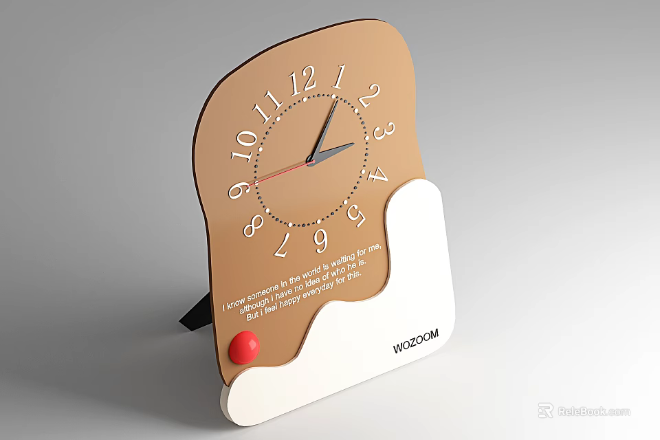 Unique Table Clock with Brown White Wave Edge Design Red Dot Accent and REDDOT Logo 3d model 