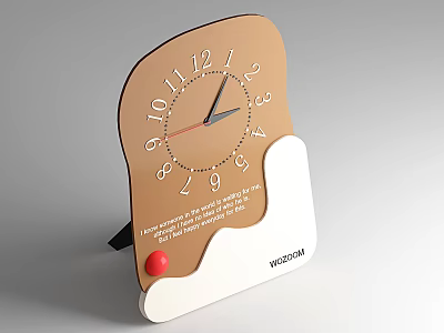Unique Table Clock with Brown White Wave Edge Design Red Dot Accent and REDDOT Logo 3d model