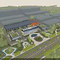 Modern Office Building Complex With Green Landscape Trees Parking And Road Access