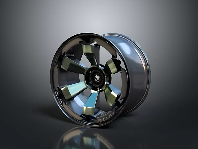 Stylish Tire With Chrome Wheel Rim Metallic Spokes And Reflection On Dark Background 3d model
