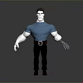 3D Animated Character Wearing Blue T-Shirt Black Pants Red Boots And Mechanical Arm