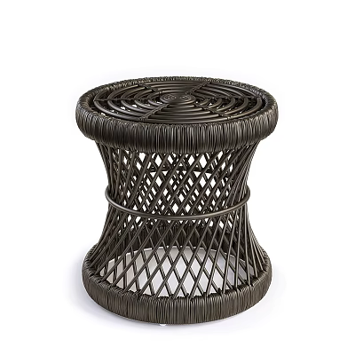 Handcrafted Dark Woven Rattan Stool with Intricate Weave Pattern and Stable Structure 3d model