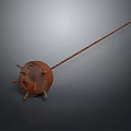 Ancient Rusty Spherical Weapon With Long Chain Decorative Spikes And Vintage Design