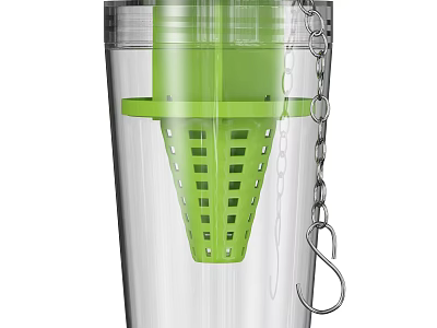 Transparent Tea Infuser Cup With Green Filter Metal Chain And Hook 3d model