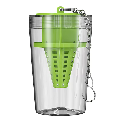 Transparent Tea Infuser Cup With Green Filter Metal Chain And Hook 3d model
