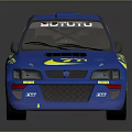 Blue Rally Car With BLUTUTU Logo Yellow Graphics And Gold Wheels