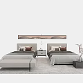Modern Double Bed Interior With Headboard Nightstands Decorative Pillows And Rug 3d model