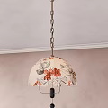 Elegant Chandelier With Beige Shade Featuring Crane Patterns And Metal Chain 3d model