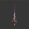 3D Rendered Sword With Purple Blade Red Hilt And Circular Ornaments