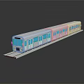 3D Model of White Train With Blue Windows on Black Background and Reflection