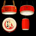 Red Drum Shaped Chandelier with Traditional Chinese Dragon Pattern and Flame Design