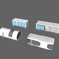 White Modular Guesthouse Buildings With Large Glass Windows And Various Shapes