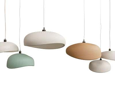 Modern Pendant Lights In White Green Brown With Textured Shades Hanging 3d model