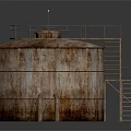 Large Industrial Rusty Storage Tank Equipment With Metal Railing And Staircase