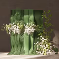 Floral Display With Artistic Green Structured Backdrop White Flowers And Lush Foliage Modern Decorative Arrangement