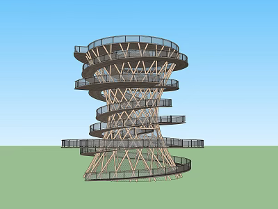 Spiral Road Facility With Multi Level Wooden Structure And Protective Guardrails 3d model