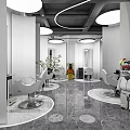 Elegant Modern Hair Salon Interior With White Pillars Round Mirrors And Styling Chairs