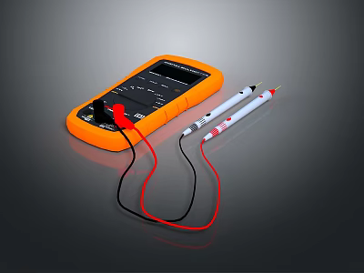 Orange Digital Multimeter With Test Leads For Computer Hardware Testing And Repair 3d model