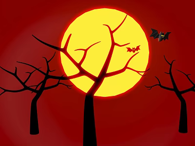 Halloween Themed Food Treats With Full Moon Bats And Bare Trees 3d model