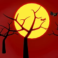Halloween Themed Food Treats With Full Moon Bats And Bare Trees