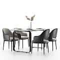 Dining Table Set With Black Metal Frame Grey Upholstered Chairs And Decorative Vase Plates