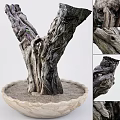 Bonsai Tree With Textured Twisted Trunk In Wavy Edge Pot And Sandy Soil