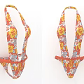 Summer Orange Floral Print Halter Bikini Top and Bottom Set