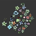 Colorful Cartoon Plant Scene With Vibrant Leaves Flowers And Cute Mushroom Shapes