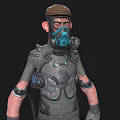 Tactical Character In Protective Suit With Gas Mask And Armored Gear Equipment