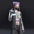 Stylish Woman With Pink Hair Wearing Mask Gray Cropped Top Black Jacket White Stripes 3d model