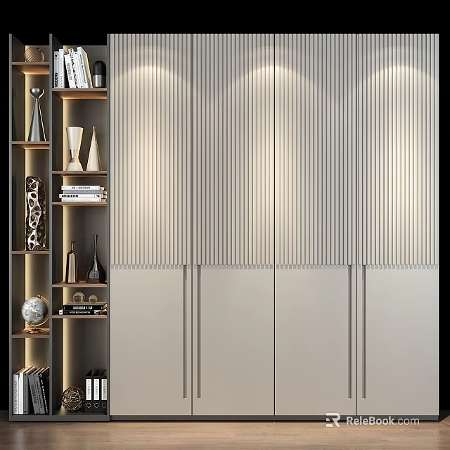 Modern Wardrobe Design With Vertical Striped Panels And Built in Lighting Features 3d model 