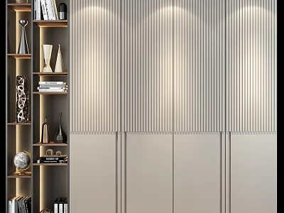 Modern Wardrobe Design With Vertical Striped Panels And Built in Lighting Features 3d model