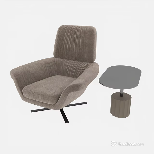 Modern Light Gray Striped Sofa and Coffee Table Set With Black Legs and Cylindrical Base 3d model